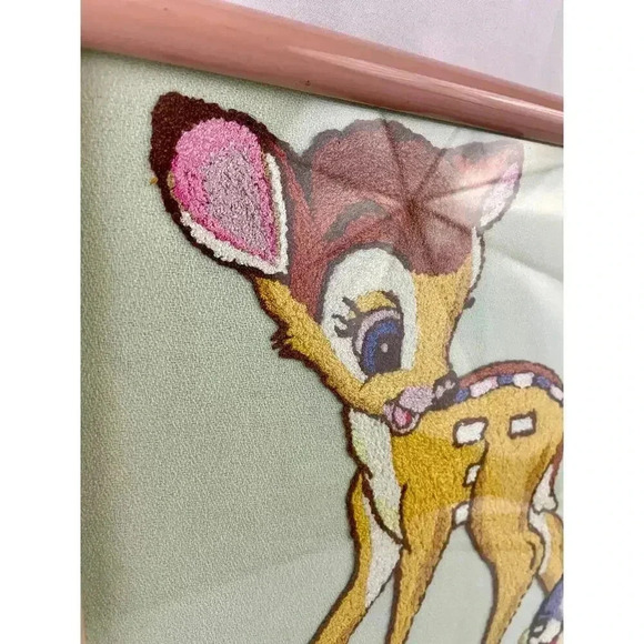 VTG Embroidery Bambi & Thumper Needlework Framed 80's MCM Wall Art 11.5"X14.5" - Picture 3 of 12